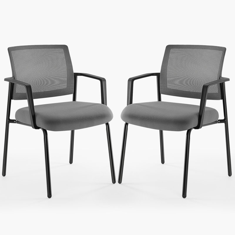 2 Pack Mesh Back Stacking Arm Chairs, Guest Reception Chairs, Ergonomic Office Chair with Armrests (Set of 2)