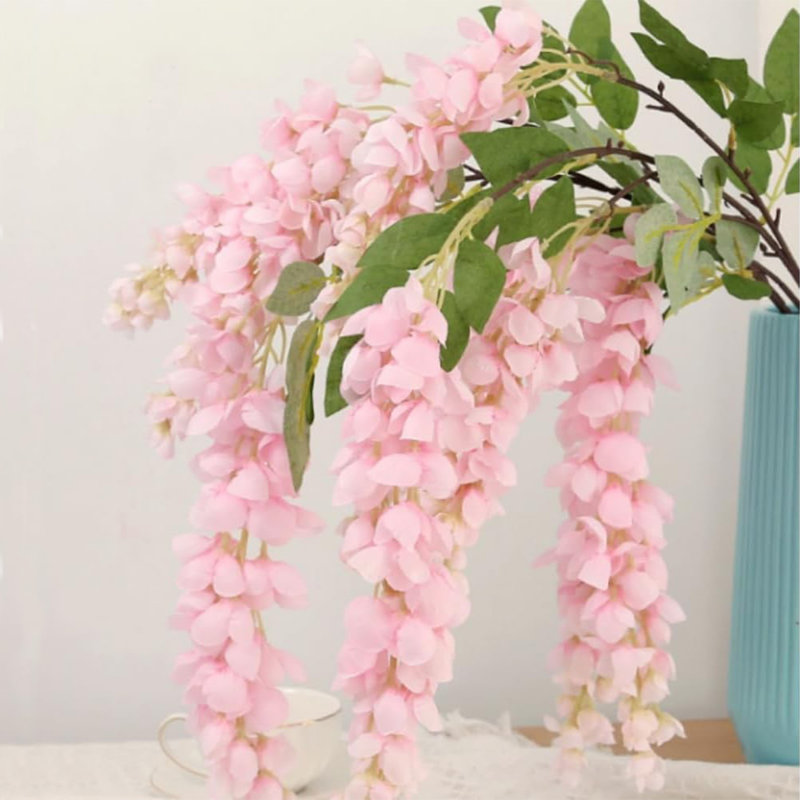 3 Pack Pink Wisteria Flower Vines Garland With 5 Branches, 47in Artificial Flower Strings, Fake Hanging Flowers, Silk Wisteria Garland Flowers, Wisteria Vine For Wedding, Garden, Wall Decoration