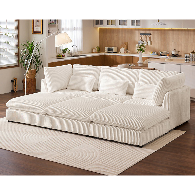 6 Seater Oversized Modular Sofa Extra Deep Cloud Corduroy Sectional Couch With Ottoman Chaise Fsc Certified