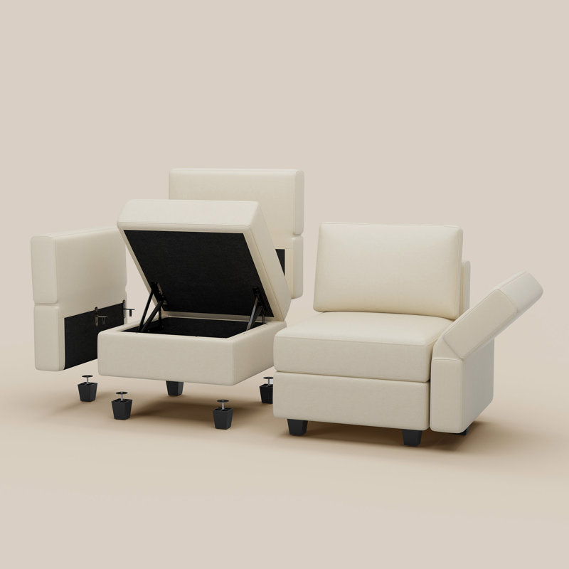 Faux Leather Arm Part of Modular Sofa, Adjustable Armrest