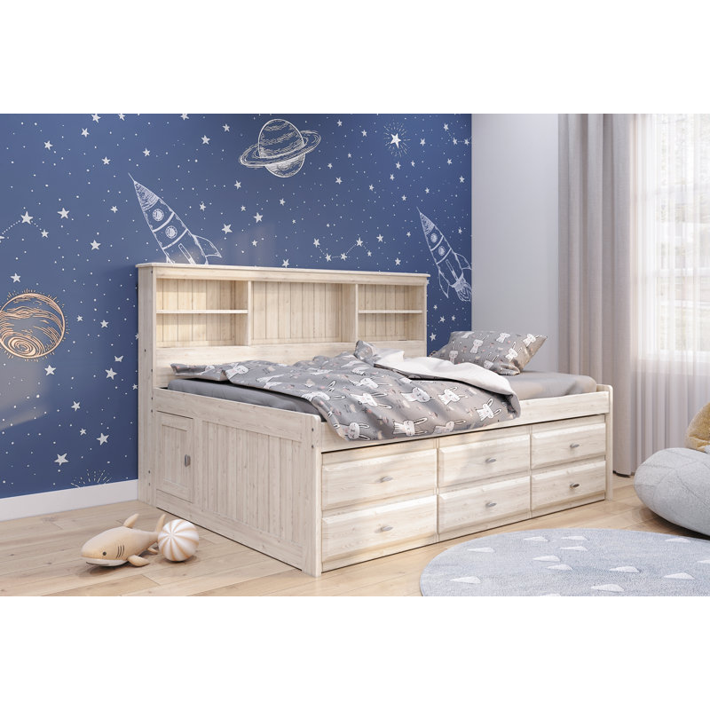 Beckford 6 Drawer Solid Wood Bed with Bookcase