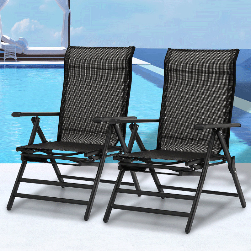Adarius Folding Lounge Chairs, Extra Wide Adjustable Reclining Chairs with Retractable Footrest (Set of 2)