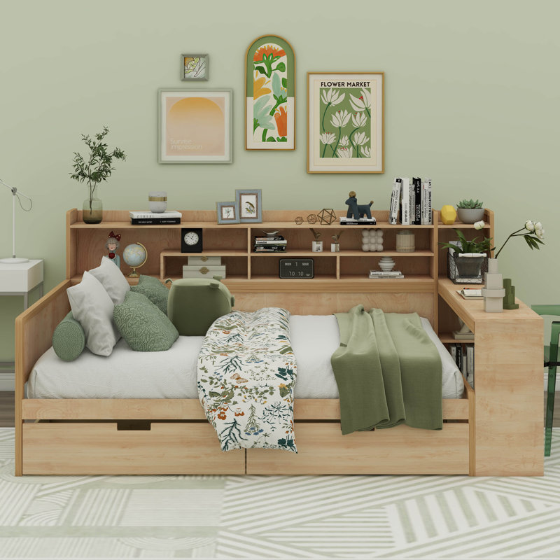 Tiaisha Full Size Multi-functional Bed with Two Storage Drawers and Study Desk