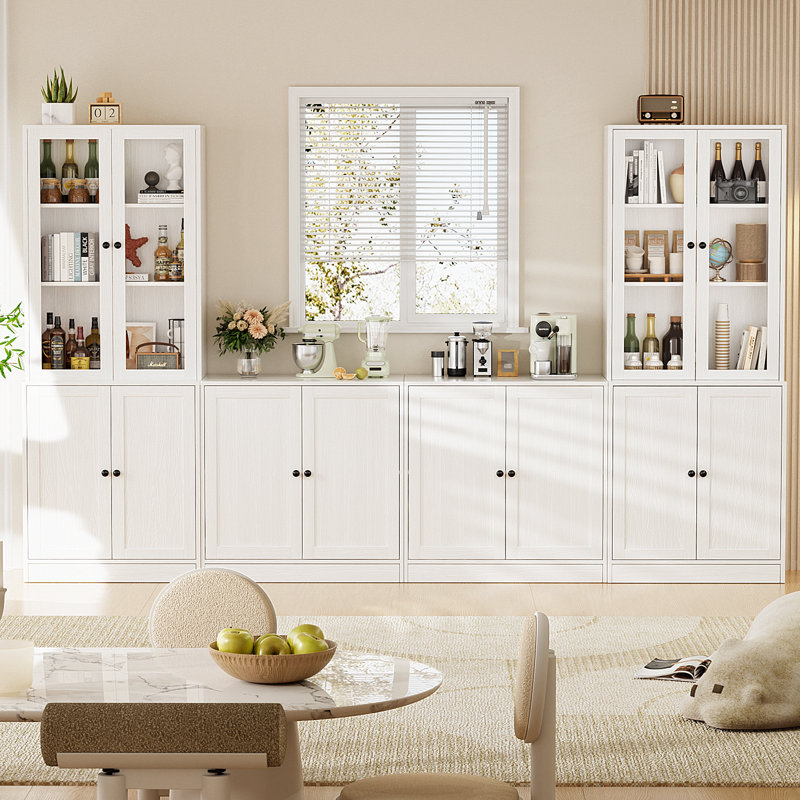 71'' Kitchen Pantry With Bookcases, Farmhouse Wall Unit Tv Stand For Tvs Up To 75"