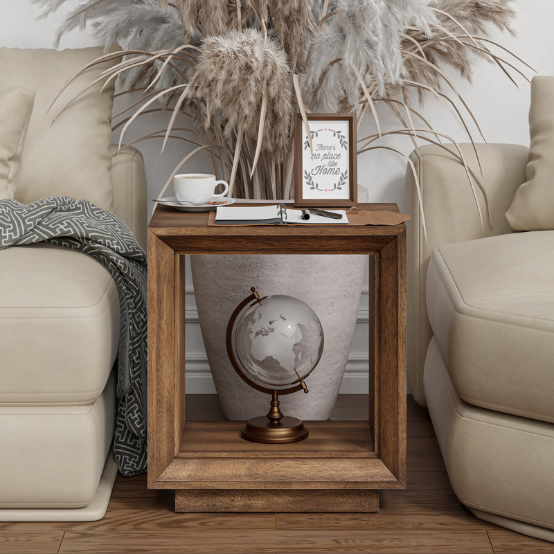 Farmhouse End Table With Open Cube Geometric Frame