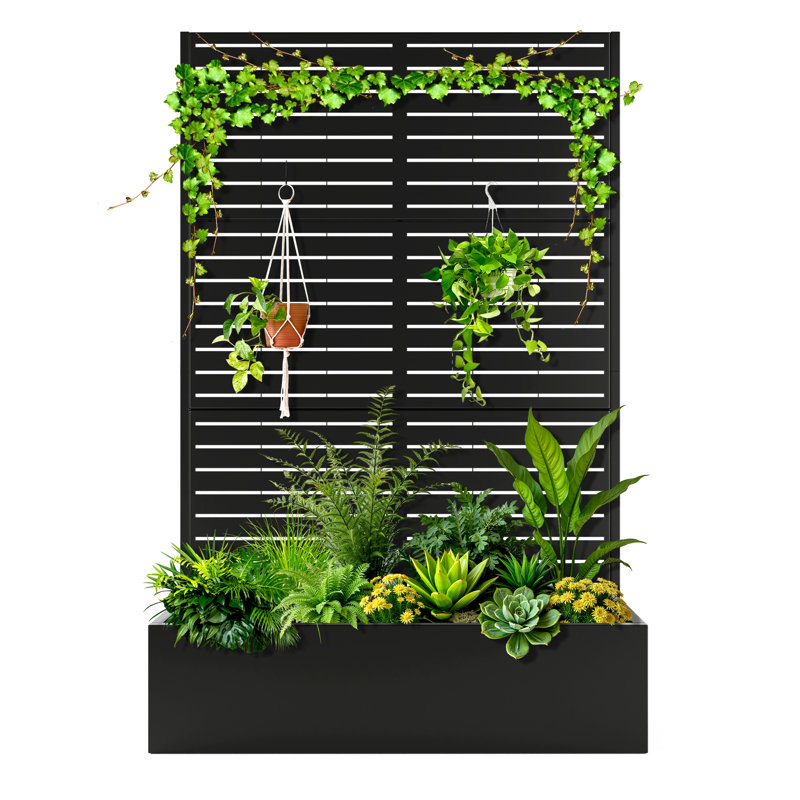 Metal Planter Box with Trellis, Outdoor Raised Garden Bed with Privacy Screen for Climbing Plants, Metal Garden Bed with Drainage Holes, Metal Planter Box for Patio or Balcony