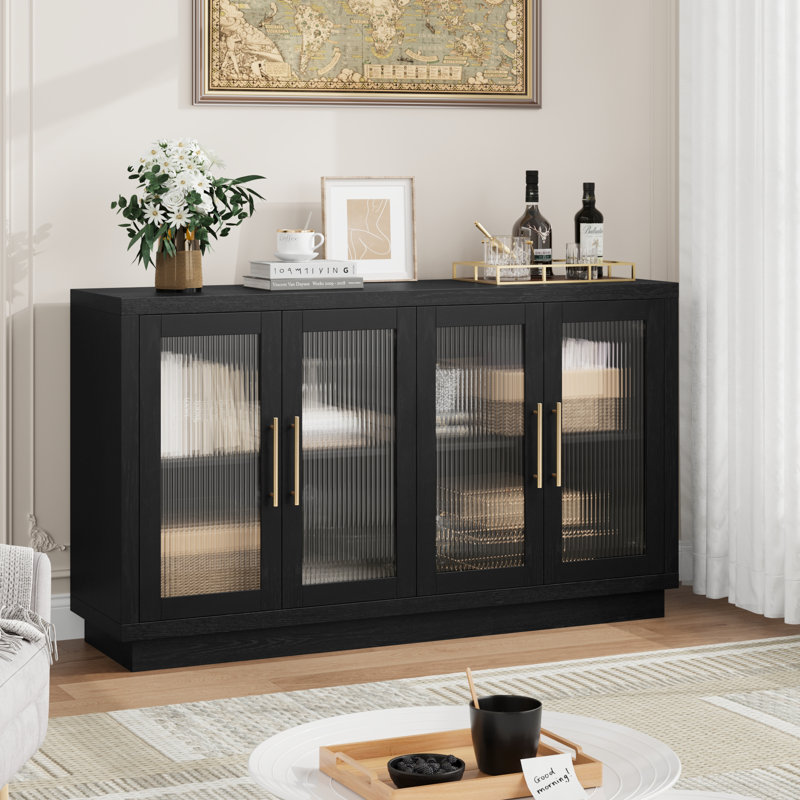 Veltri 55.1'' W Modern Sideboard, Buffet with Adjustable Shelves and Tempered Glass Doors
