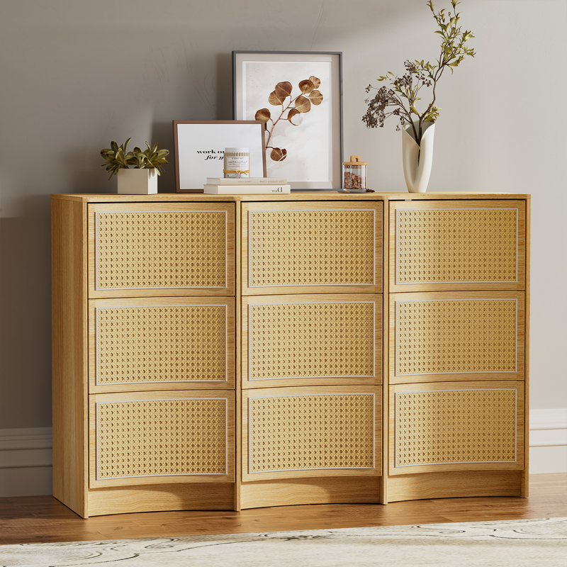 Ceira 9 Drawer Dresser For Bedroom Rattan Dresser With Handle-free Home