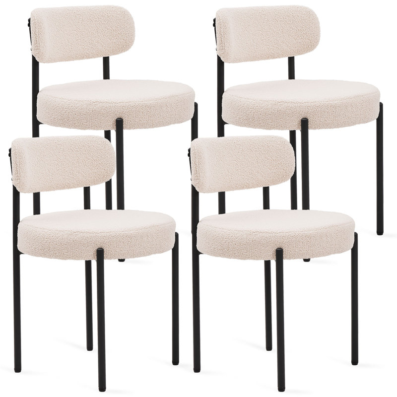 Velvet Boucle Dining Chairs, Curved Back Upholstered Modern Dining Chairs (Set of 4)