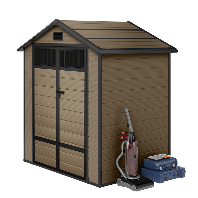 6x4.4 Ft Resin Storage Shed With Fence-style And Side Windows