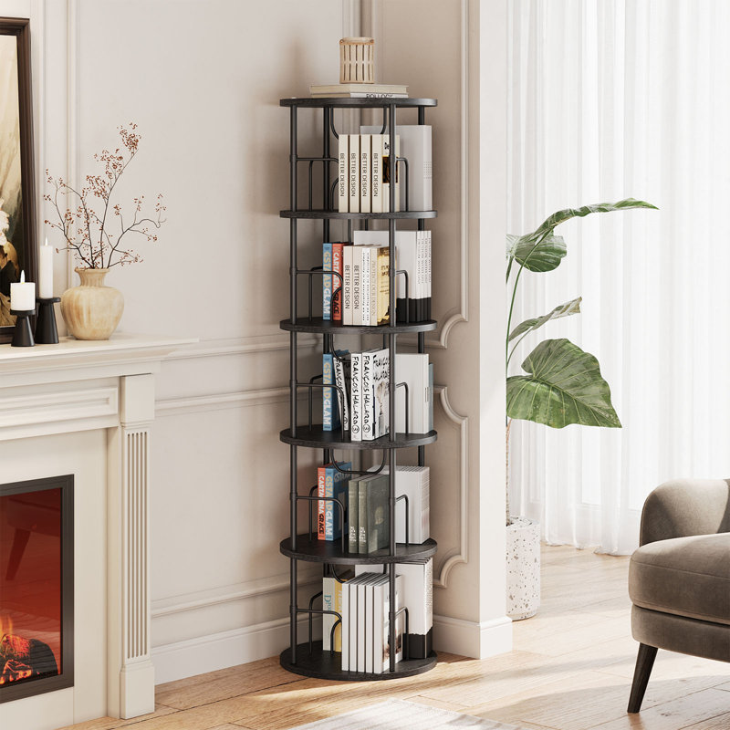 360° Rotating Bookcase, Storage And Display Spinning Corner Bookshelf For Home Office And Living Room