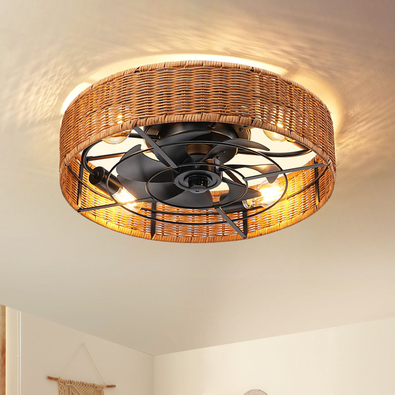 19.7'' Rattan Ceiling Fan With Light And Remote Control Included