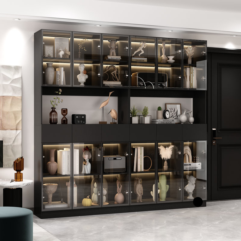 78.7" H x 94.5" W Display Case Dining Hutch With Light
