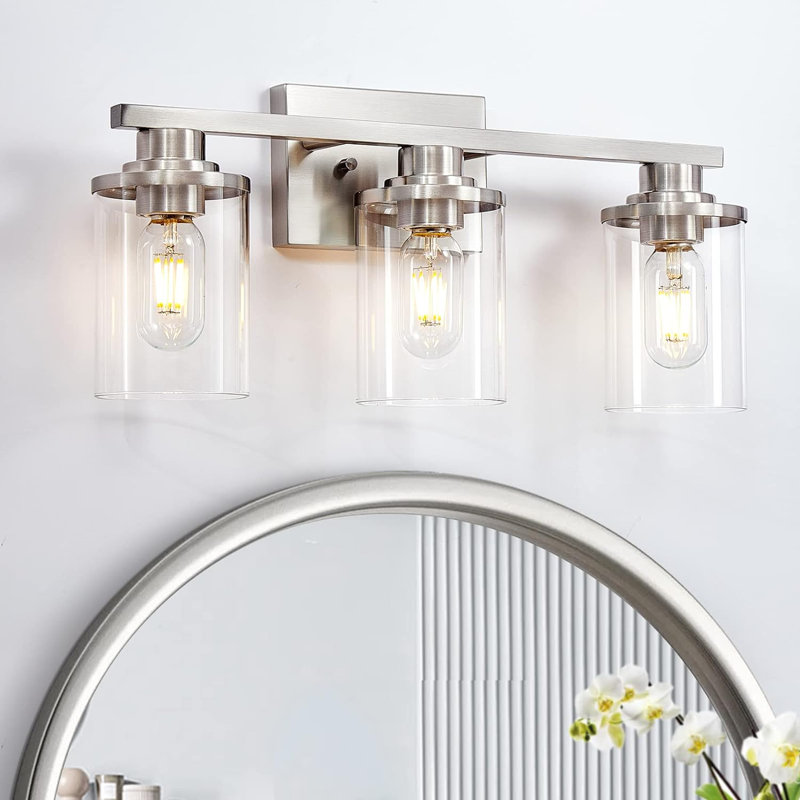 Addae Bathroom Vanity Lights with Clear Glass Shade, Brushed Nickel