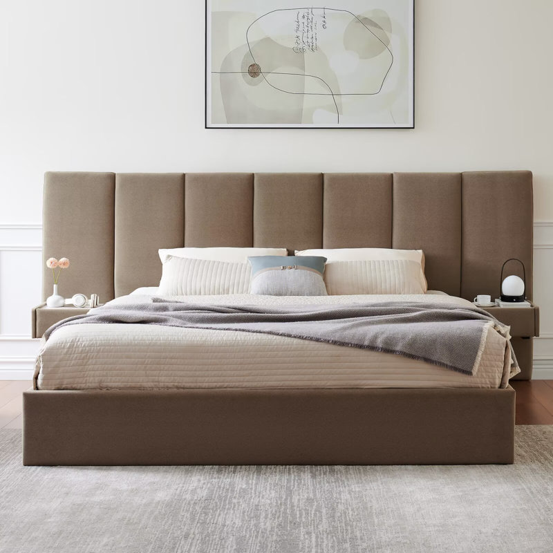 Upholstered Lift Storage Bed Frame with Hotel-Style Headboard, Queen Size & King Size Bed Frame, Sprung Slats, Velvet Headboard and Drawers, Gas Lift Hydraulic Support, No Box Spring Needed