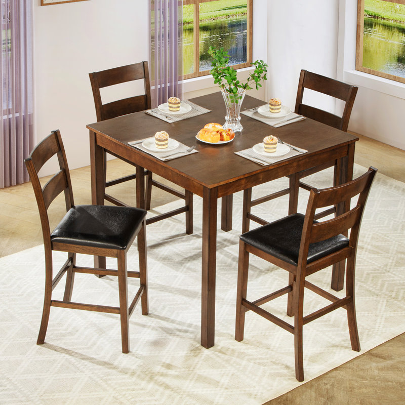 Deral 5-piece Elm Mid Century Modern Solid Wood Square Dining Table Set (Set of 5)