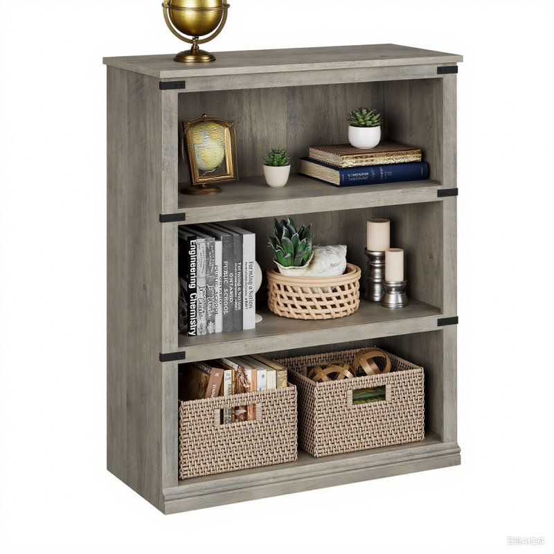 Farmhouse Book Shelf, 3 Tier Book Shelf for Display, 39.9" Wooden Bookcase for Storage, 3 Shelf Display Shelvesfor Home Office, Living Room, Bedroom-Grey