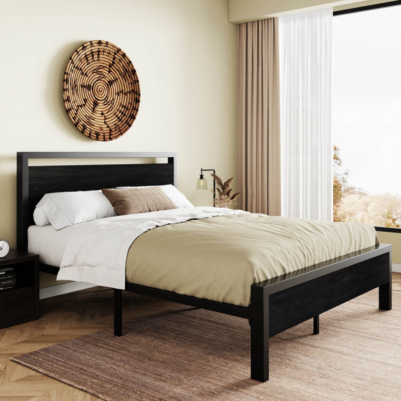 Metal Frame Platform Bed with Wood Headboard Incomplete 