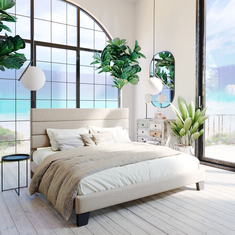 SIMILAR TO STOCK PICTURE Elison Platform Bed with Fabric Upholstered Headboard and Wooden Slats