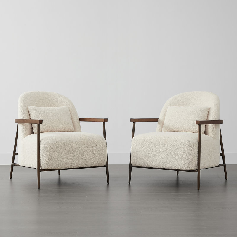Ashwanth 27" Wide Upholstered Faux Sherpa Accent Chair With Lumbar Pillow (Set of 2)