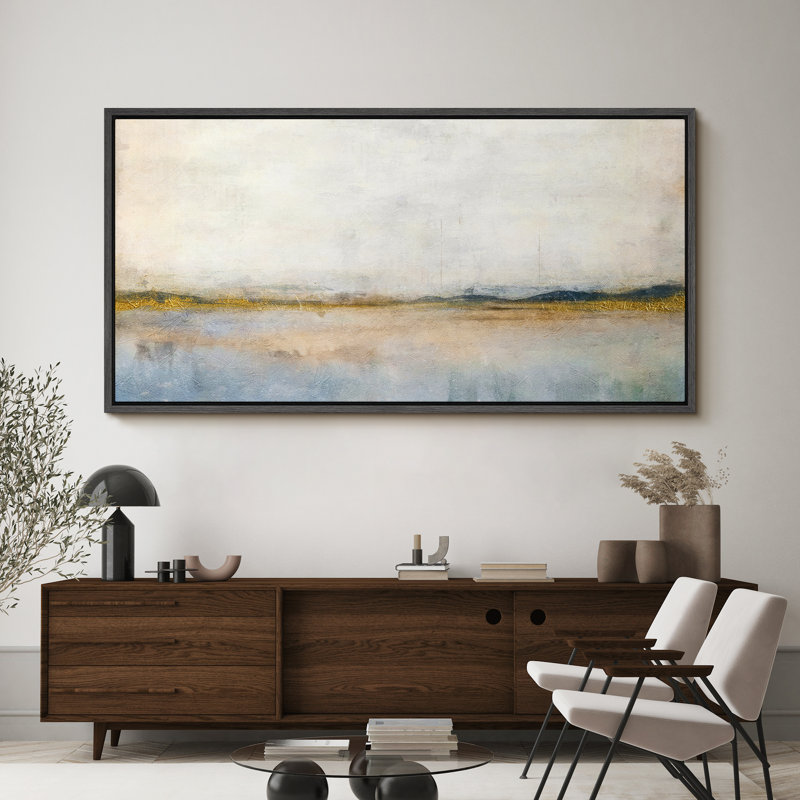 Minimal Landscape Reflective Lake with Golden Accents Modern Art Extra Large Artwork Print Wall Art