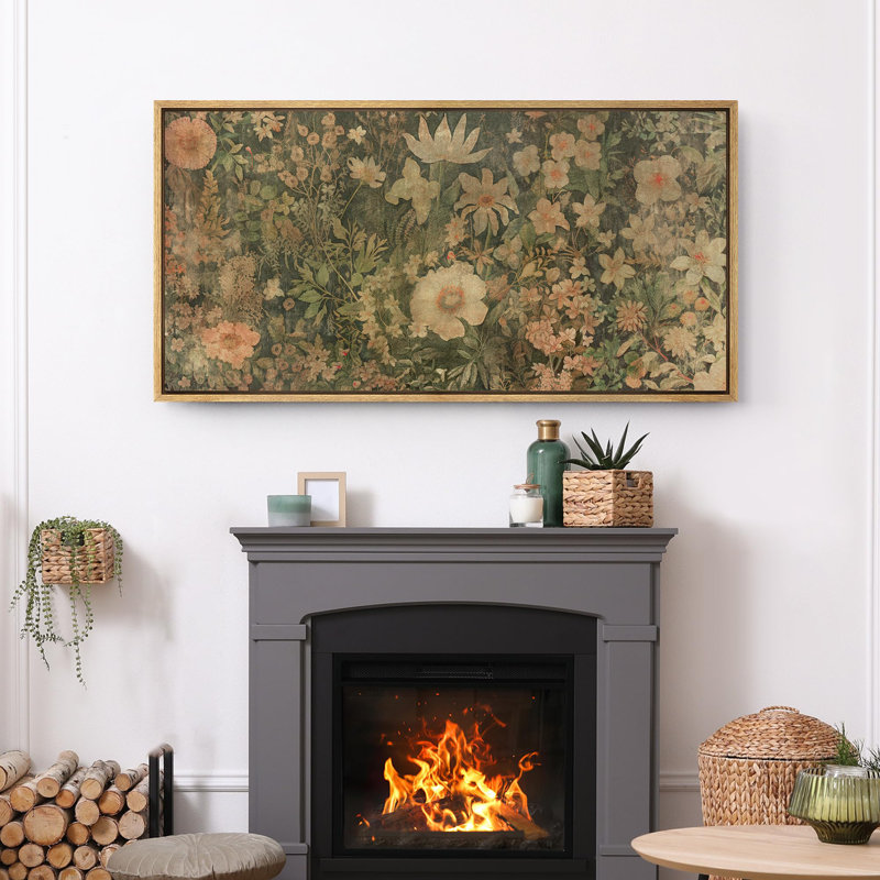 vintage garden flowers antique french floral artwork - extra large framed wall art canvas print