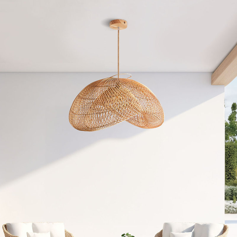 Outdoor Sepherina Rattan Pendant Light - Organic Light Brown Light Fixture for Covered Patio, Porch, or Coastal Outdoor Spaces in Modern, Minimalist, Bohemian or Rustic Style