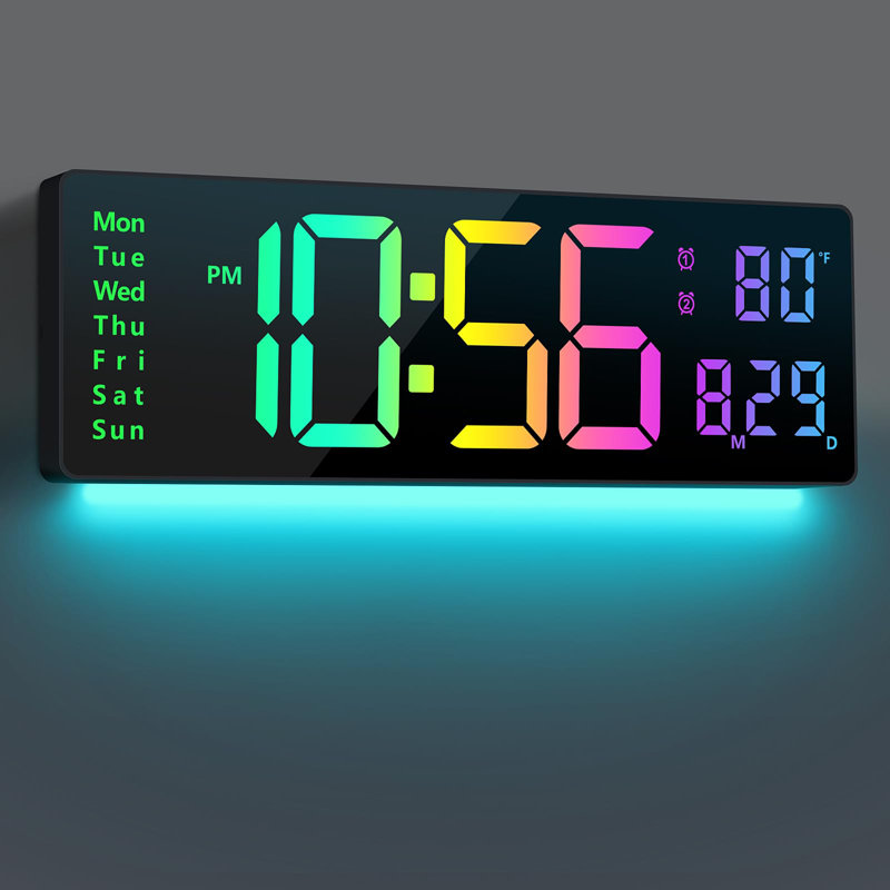 Digital Wall Clock Large Display 16", Digital Clock With 11 RGB Colors Changing Remote Control, LED Clocks With Night Lights, Auto DST, (Multicolor)