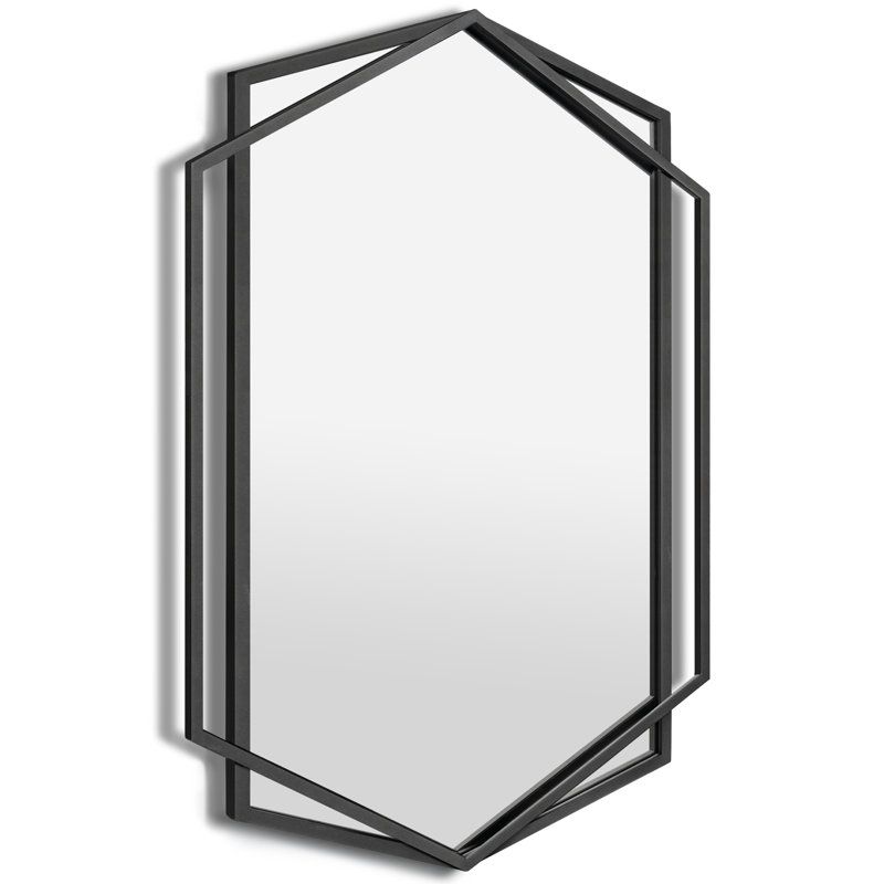 36"x24" Modern Black Hexagon Wall Mirror with Geometric Metal Frame