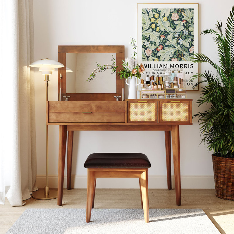 Tusarora Makeup Vanity Set with Stool, Dressing Table with Three Drawers
