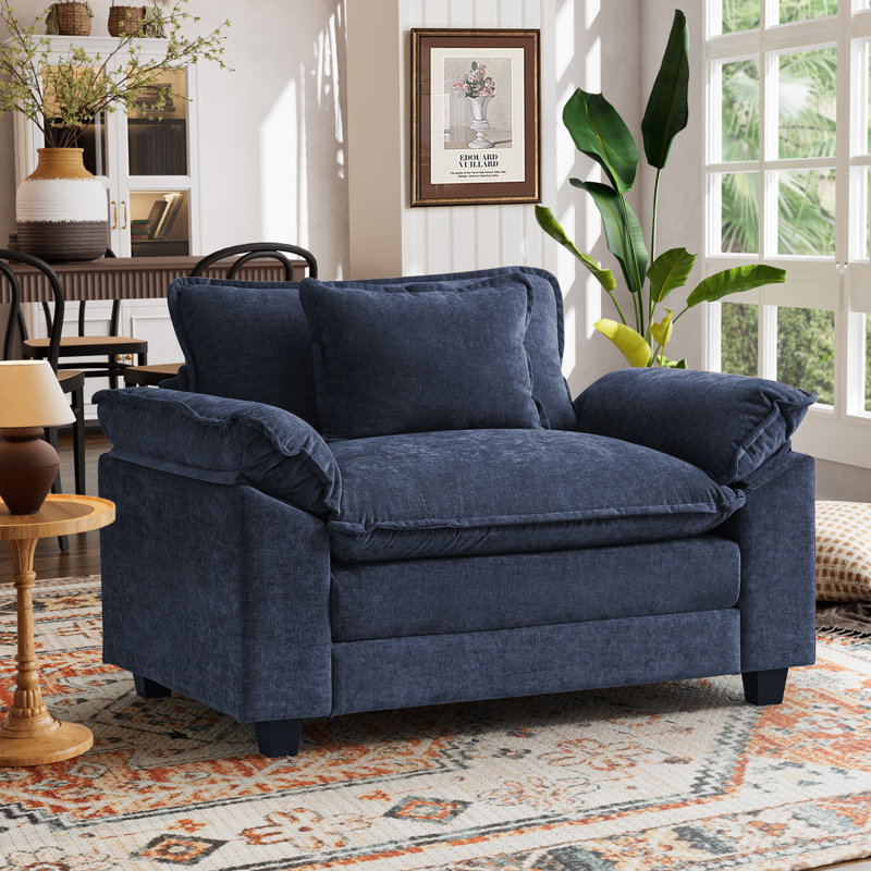 (Arms Only) 49.5'' W Oversized Premium Chenille Armchair And A Half With Accent Pillow & Removable Cushions