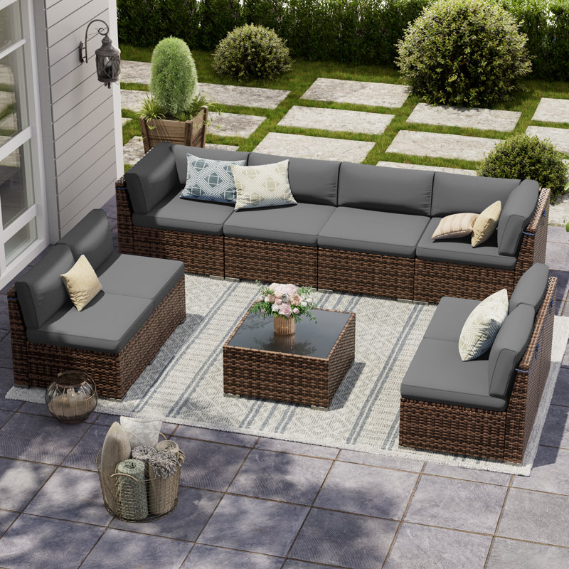 (Incomplete) Avamay Rattan Sectional Seating Group with Cushions