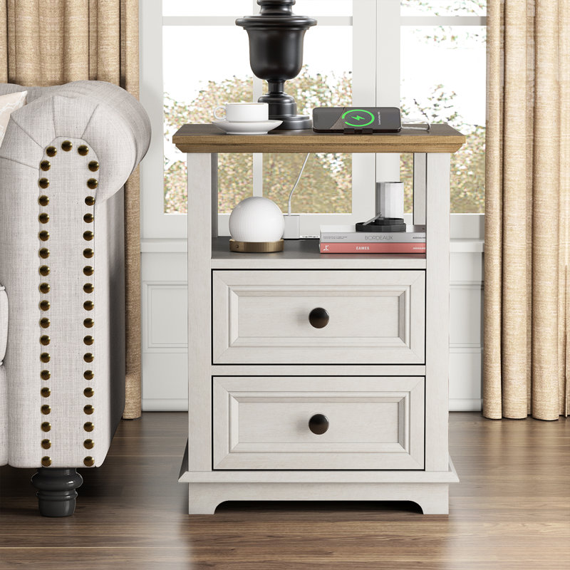 (Similar) Bijal Tray Top 2 - Drawer End Table and Built-In Outlets