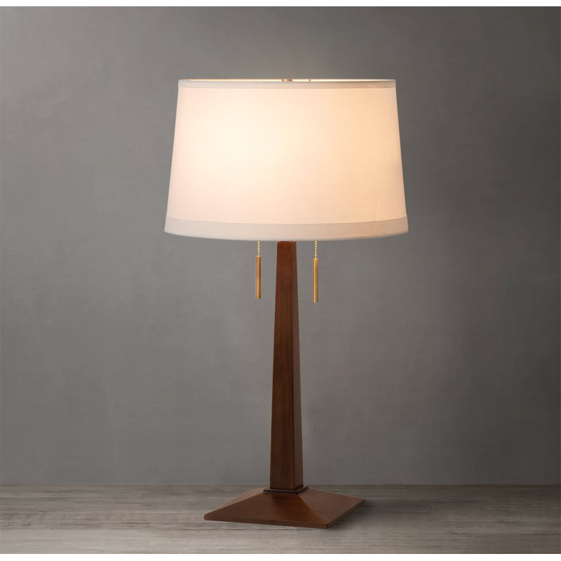 Taper Table Lamp - Dark Walnut Wood Finish, White Linen Shade