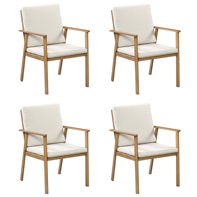 SeeHill 4-Piece Aluminum Dining Chairs, Modern Outdoor Patio Chairs with 2.4" Cushions, Waterproof & Rust-Resistant, UV Coating, Easy Assembly, for Backyard, Poolside, Balcony, Brown (Set of 4)
