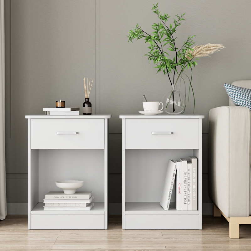 Ignacio Mid-Century Modern Wood Nightstand Sets, 1-Drawer with Storage
