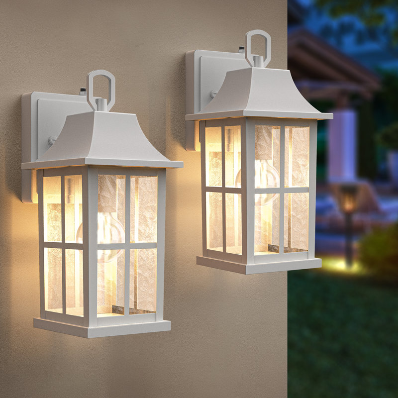 1-Light 12.5\" Aluminum And Hammered Glass Outdoor Wall Lantern With Dusk To Dawn (Set of 1)