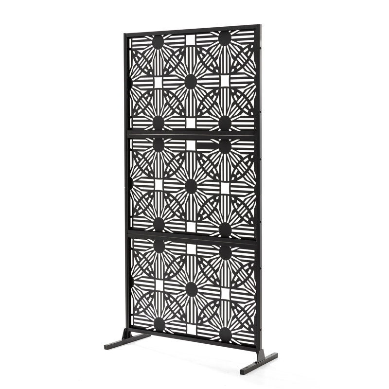 Floral Privacy Screen Fence Panel Room Divider with Riser Feet