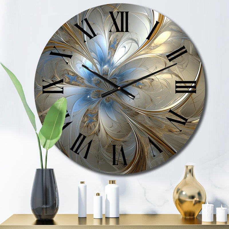 Tender Light Blue Floral - Spiral Metal Wall Clock