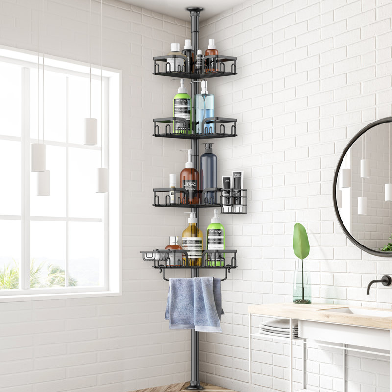 Saraih Black Stainless Steel Bathroom Towel Rack Tension Corner Shower Caddy Single Panel