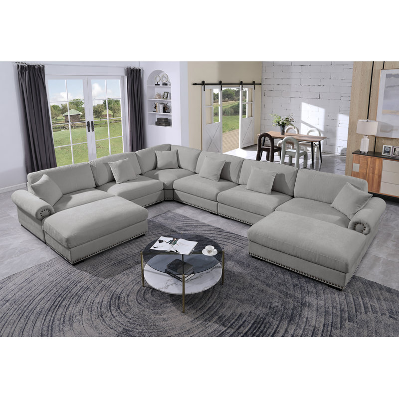 Oversized Corner Sectional Sofa With Reversible Chaises 8 Seat Chenille Cloud Sectional Couches