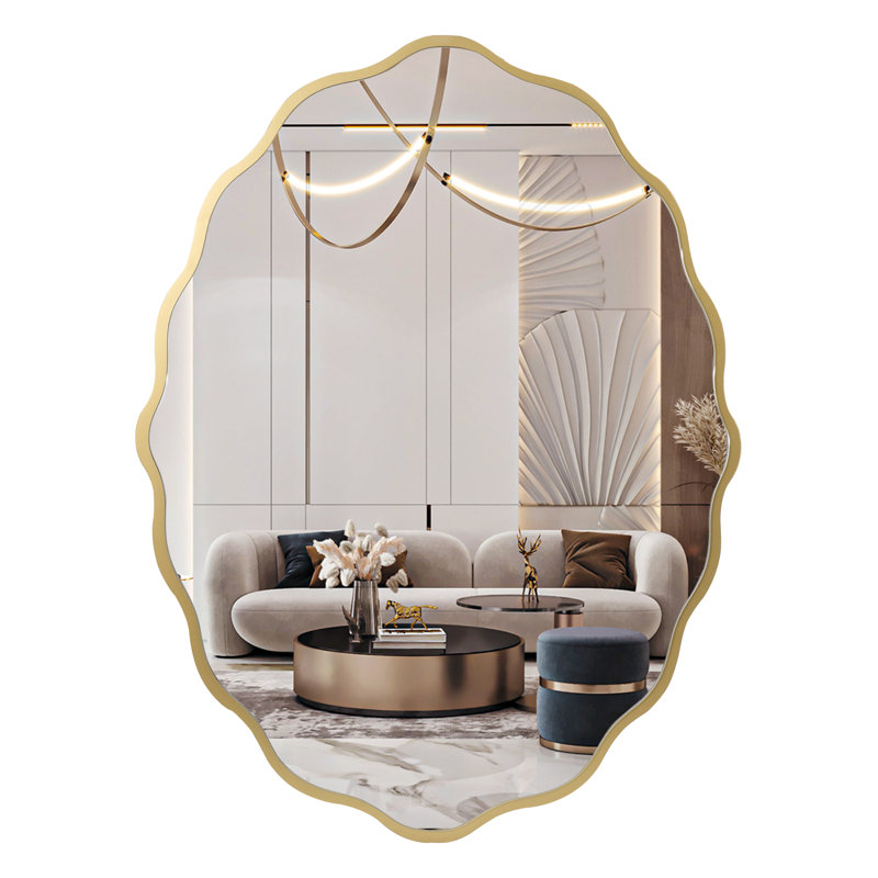 Modern Large Decorative Oval-shaped Wave-edge Wall Mirror Elicia
